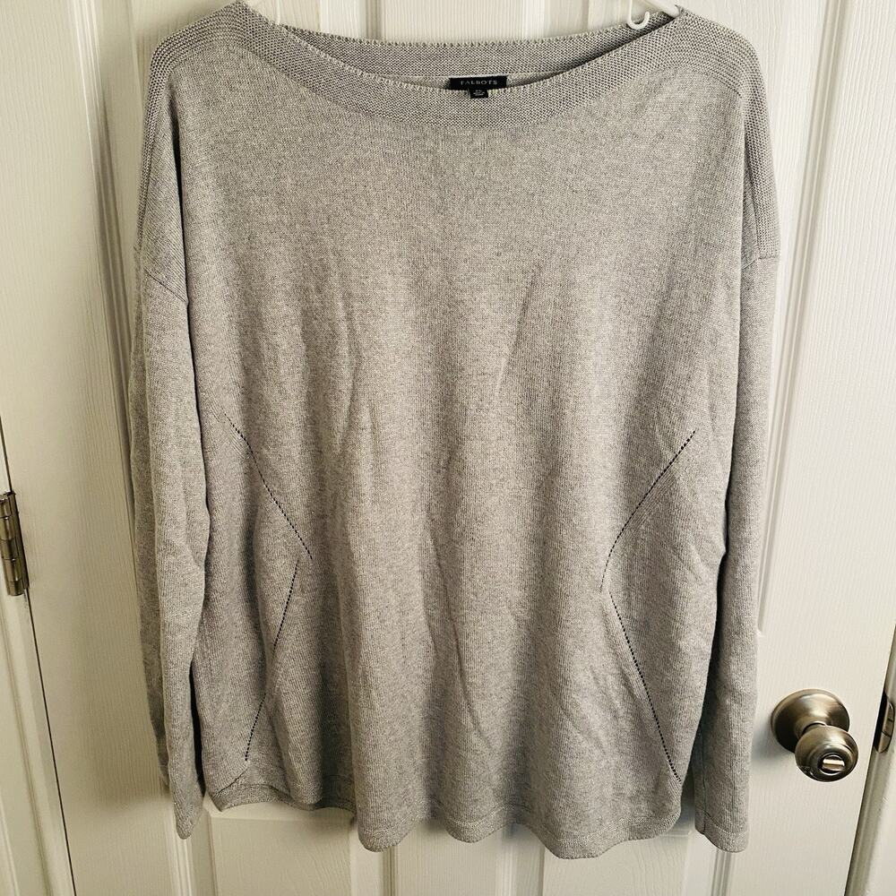 Talbots Sweater Womens Extra Large Metallic Silver Pointelle Lux Old Money